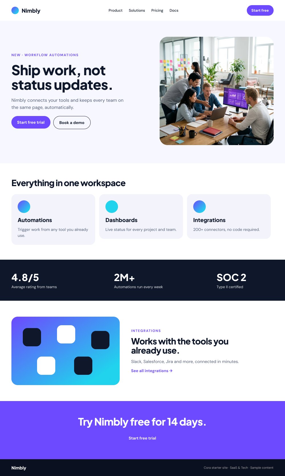 SaaS and tech starter site homepage with product features